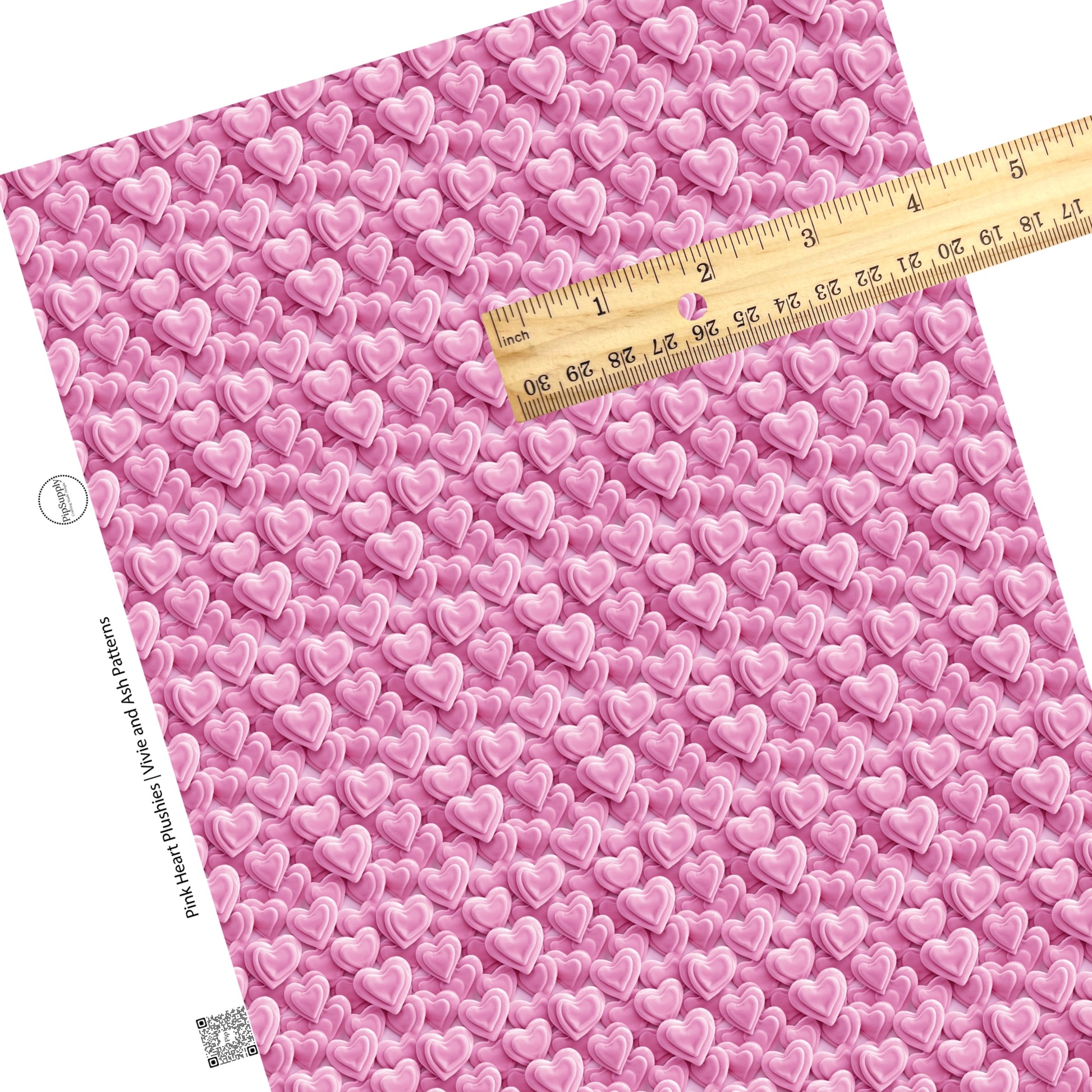 These embroidered faux leather sheets contain the following design elements: stacked pink heart plushies. Our CPSIA compliant faux leather sheets or rolls can be used for all types of crafting projects.