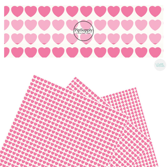 These Valentine's pattern themed faux leather sheets contain the following design elements: pink hearts on cream. Our CPSIA compliant faux leather sheets or rolls can be used for all types of crafting projects.