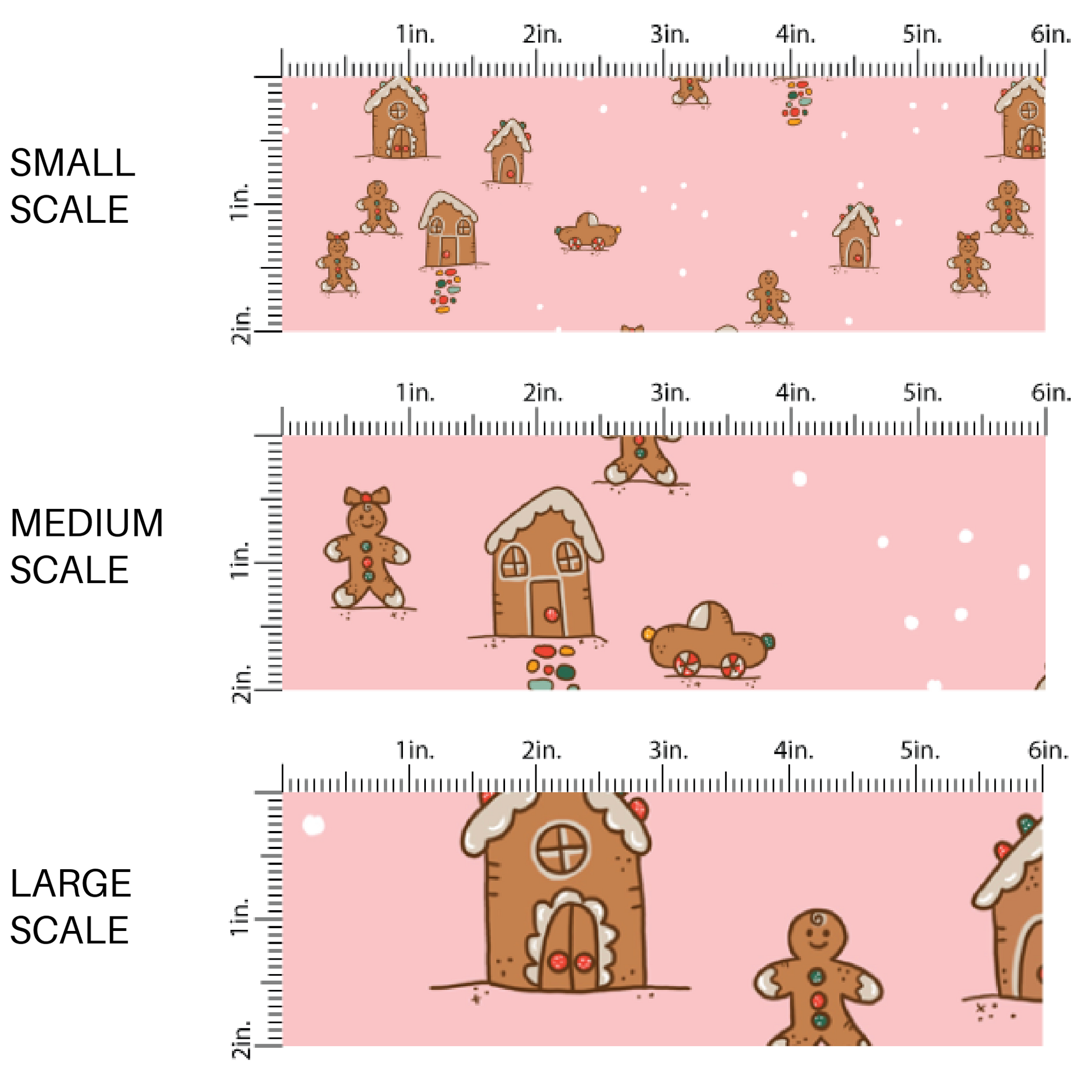 Pink gingerbread people and gingerbread houses fabric by the yard scaled image guide.