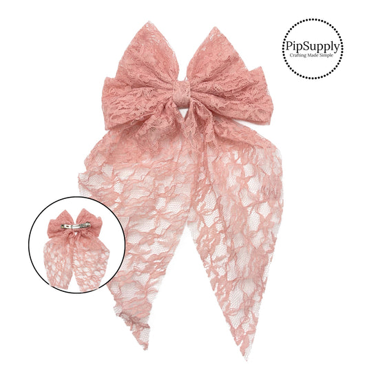 These pink mauve colored mesh large hair bow strips are ready to package and resell to your customers no sewing or measuring necessary! These come pre-tied with an attached barrette clip. The floral mesh is perfect for spring. 