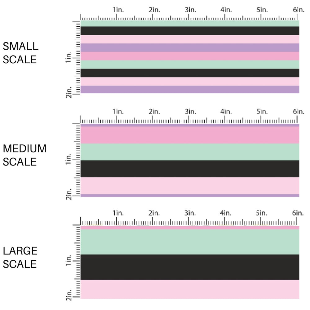 This scale chart of small scale, medium scale, and large scale of these Halloween themed pattern fabric by the yard features the following design elements: colorful stripe pattern. This fun spooky themed fabric can be used for all your sewing and crafting needs!