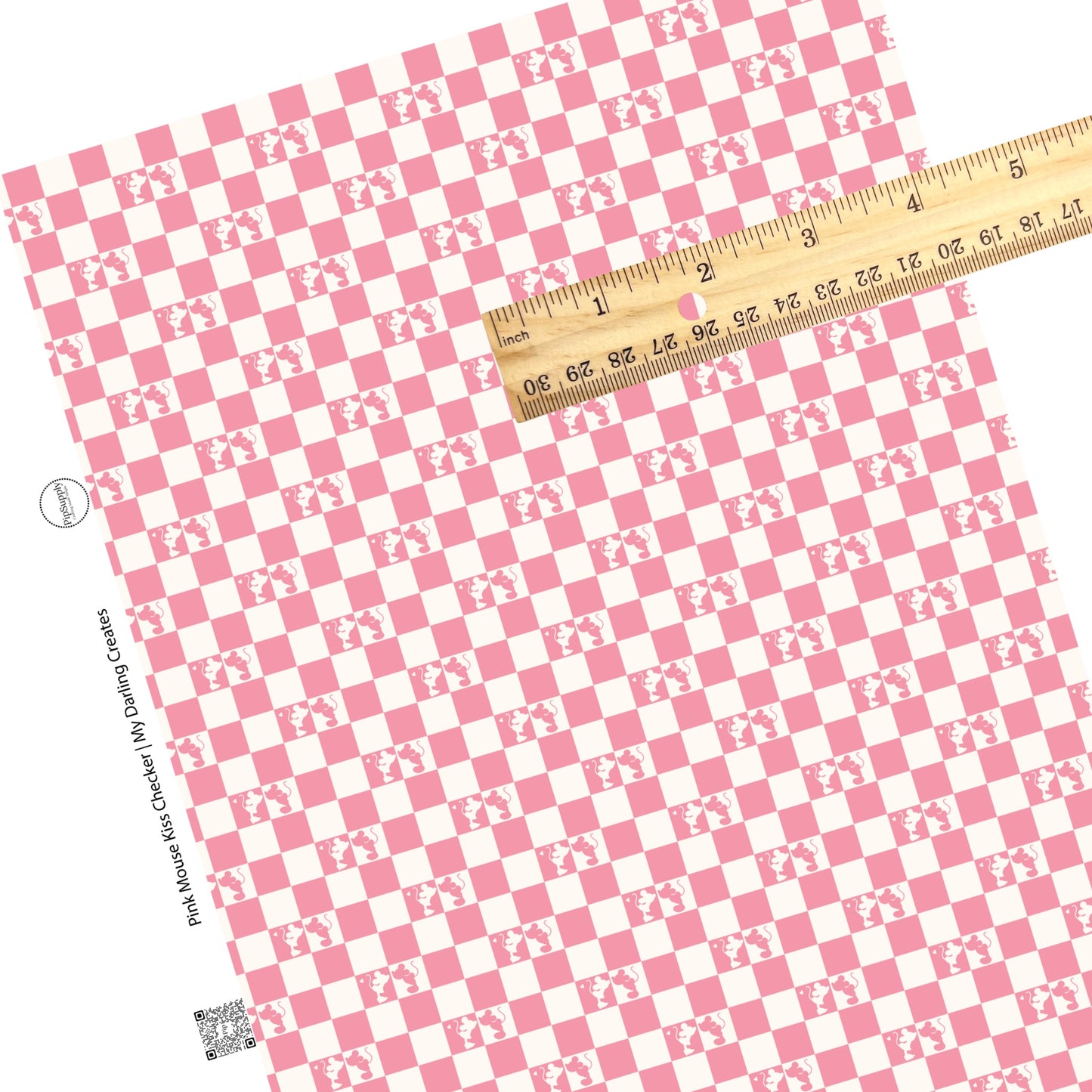 These Valentine's pattern themed faux leather sheets contain the following design elements: mouses kissing on a pink and cream checker pattern. Our CPSIA compliant faux leather sheets or rolls can be used for all types of crafting projects.