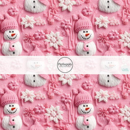 These holiday sewn pattern themed fabric by the yard features pink and white snowflakes on pink. This fun Christmas fabric can be used for all your sewing and crafting needs!