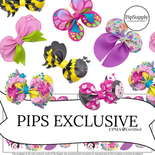 pink and purple spring flowers and bugs for faux leather diy hair bows