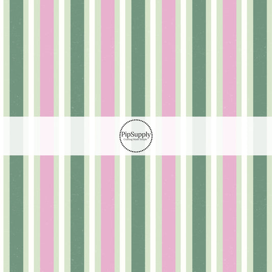 Dark Green, Pink, and Light Green Striped Fabric by the Yard.