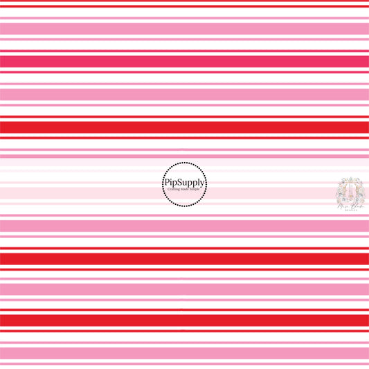 Thin Pink, Red, and White Striped Valentine Themed Fabric by the Yard.