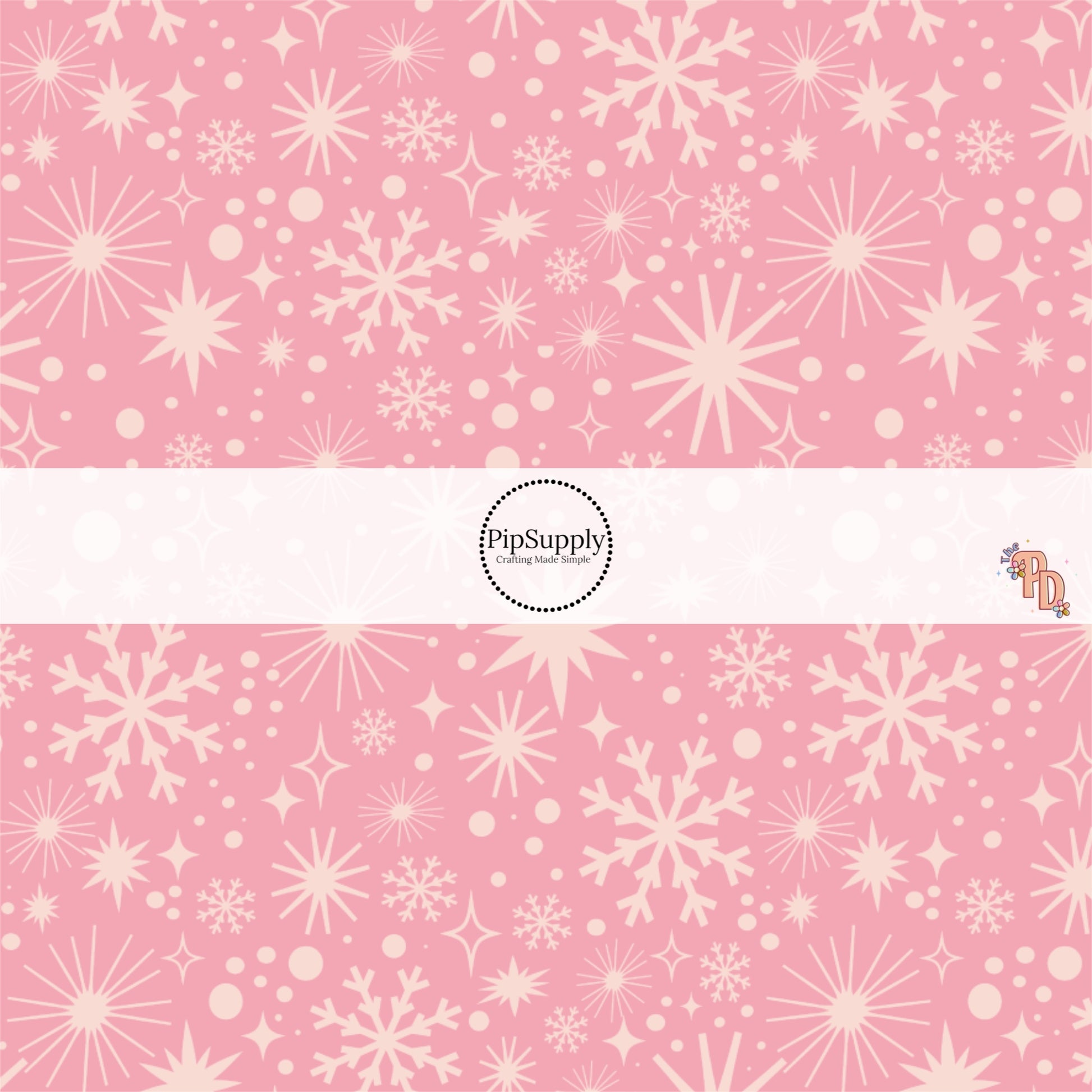 Mixed light pink snowflakes on pink hair bow strips