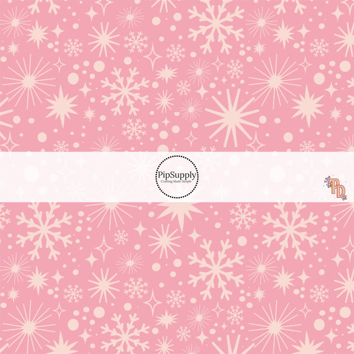 Mixed light pink snowflakes on pink hair bow strips