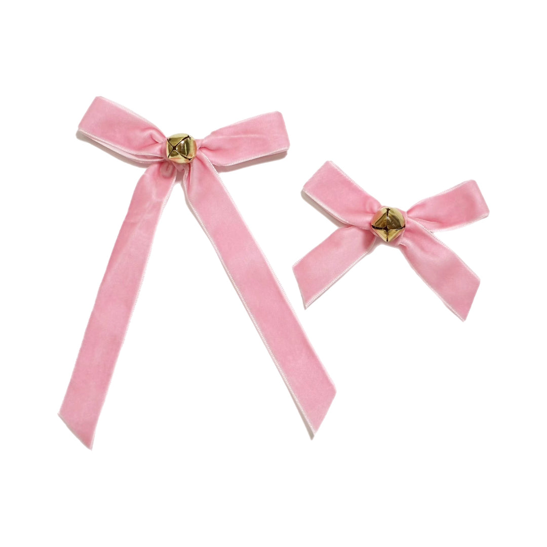Pink Jingle Velvet Ribbon Hair Bow w/Clip