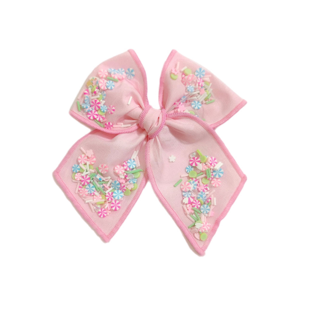 Pink Peppermint Pinwheel Hair Bow w/Clip