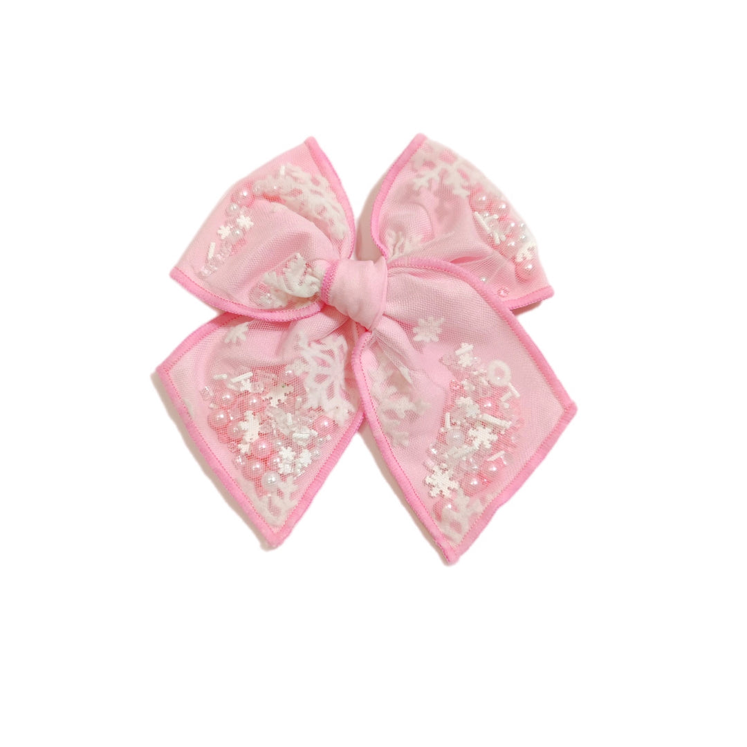 Pink Snowflake Pinwheel Hair Bow w/Clip