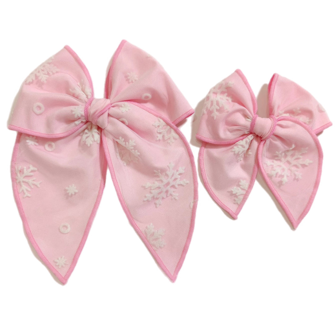 Pink Snowflake TULLE Hair Bow w/ Clip