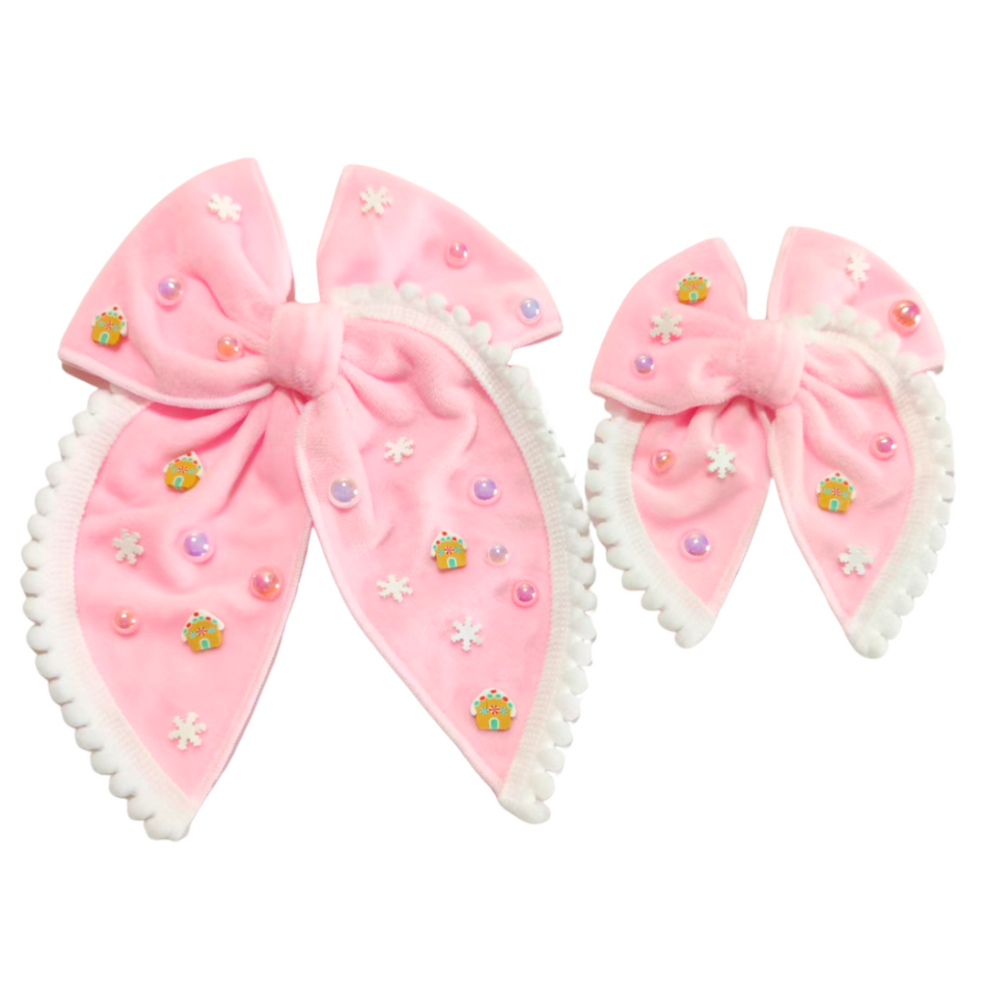 Pink Velvet Sugar Plum Hair Bow w/Clip