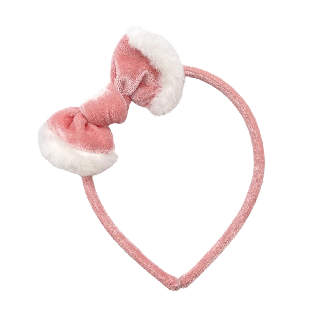 Pink Winter Fur Trimmed Velvet Knotted Bow Headband