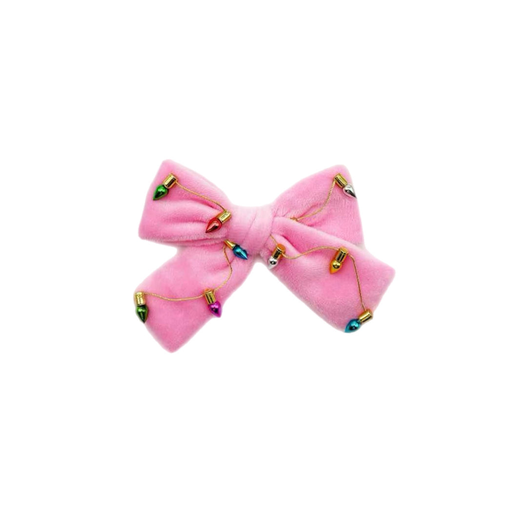 Pink Velvet Tangled Lights Bows TIED With Clip