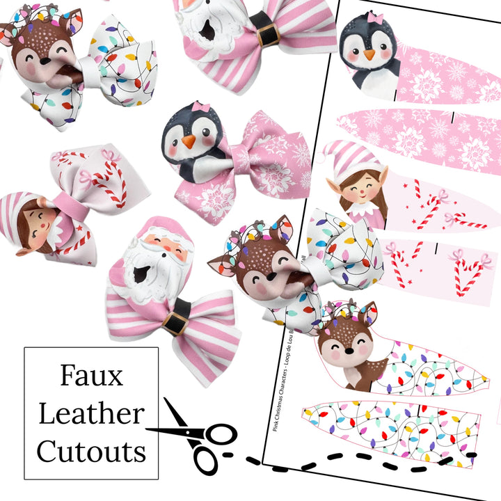 Pink Christmas Characters Loop de Lou DIY Bow Hand Cut Faux Leather Sheet