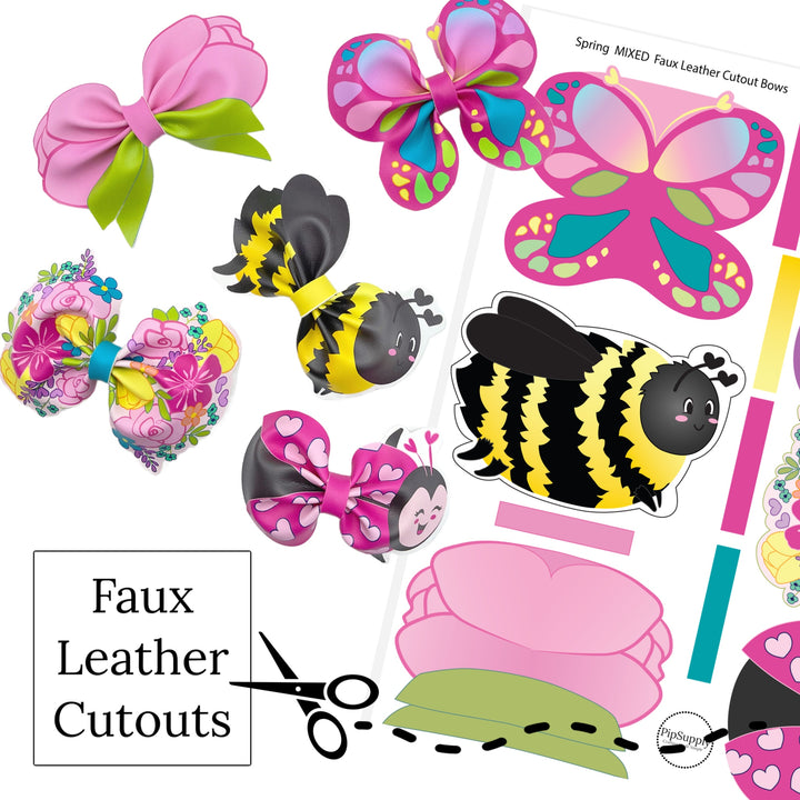 Pink Spring Garden Faux Leather DIY Hair Bows & Craft Cutouts