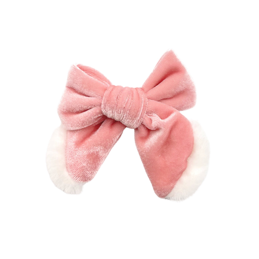 Pink Winter Fur Trimmed Velvet Hair Bow - TIED RUTH