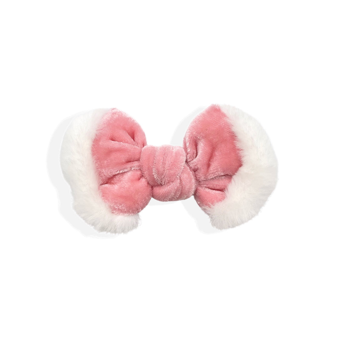 Pink Winter Fur Trimmed Velvet Knotted Hair Bow
