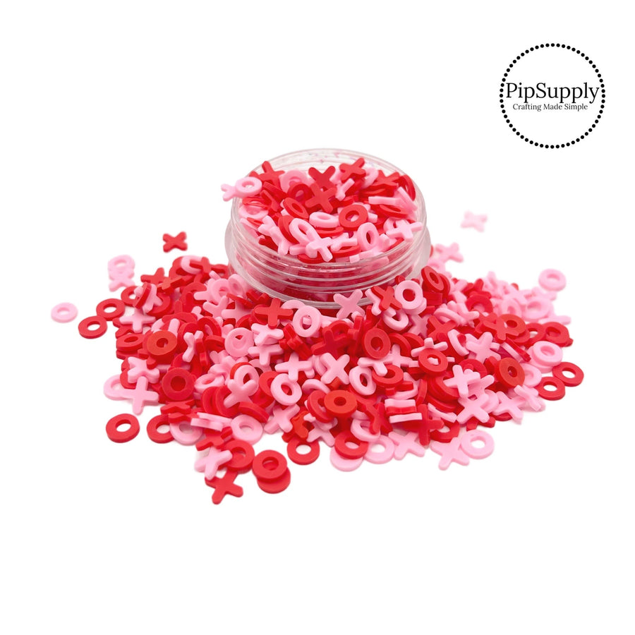 This pink and red clay slices mix is versatile for many craft projects. This Valentine's Day mix has XOXO. You can use it to add sparkle and decoration to resin projects, filling for shaker bows, slime making, party decor, scrapbooking, card making and nail art.

 One bag is 1 OZ 
* Bags are resealable 