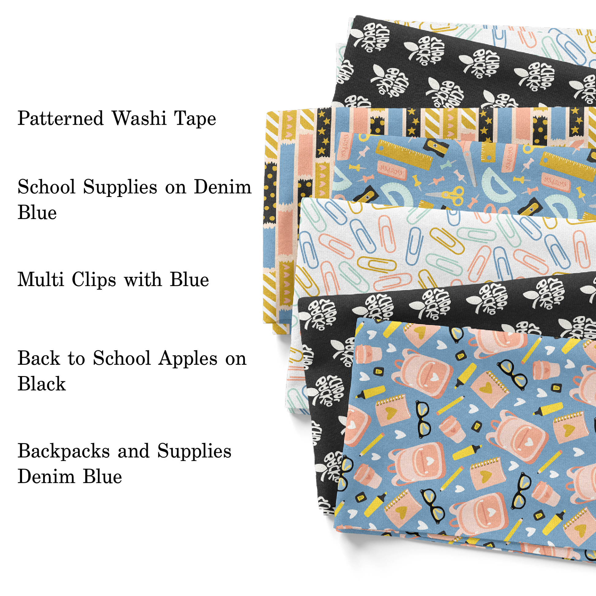 Pixel garden back to school collection fabric swatch with blue color themes.