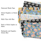 Pixel garden back to school collection fabric swatch with blue and black color themes.