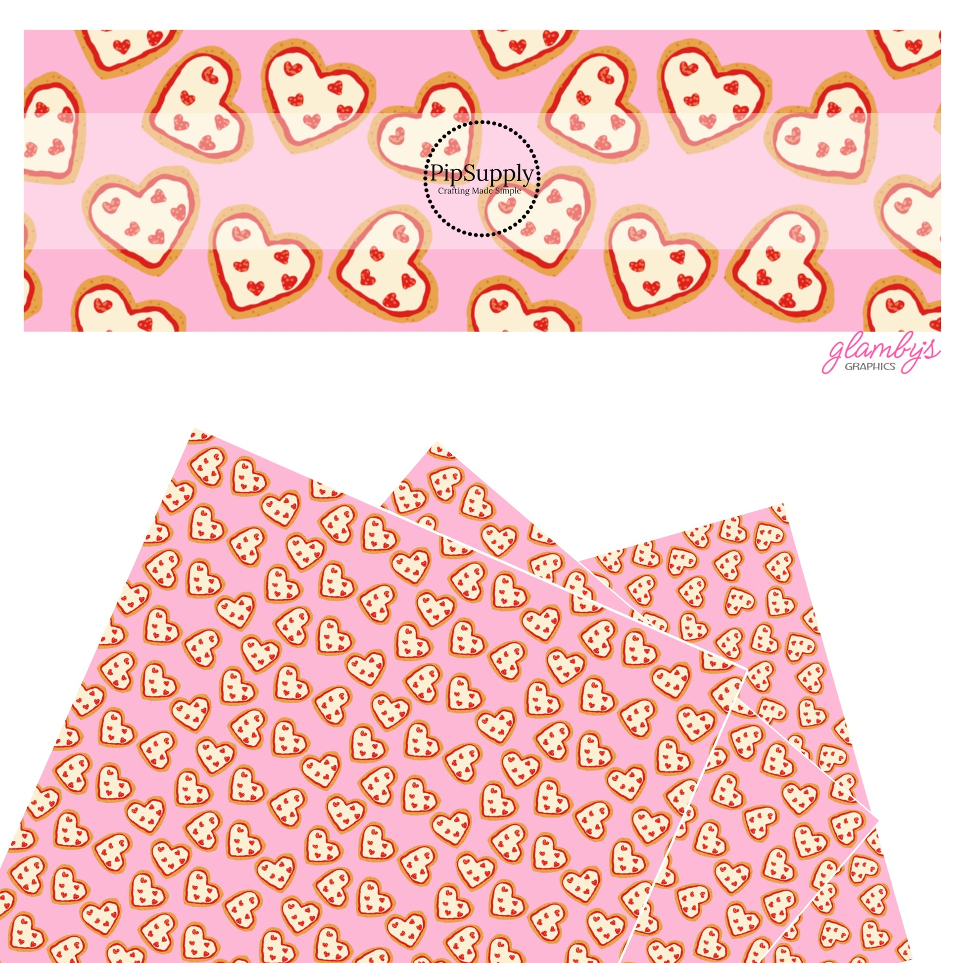 These Valentine's pattern themed faux leather sheets contain the following design elements: heart shaped pepperoni pizza on pink. Our CPSIA compliant faux leather sheets or rolls can be used for all types of crafting projects.