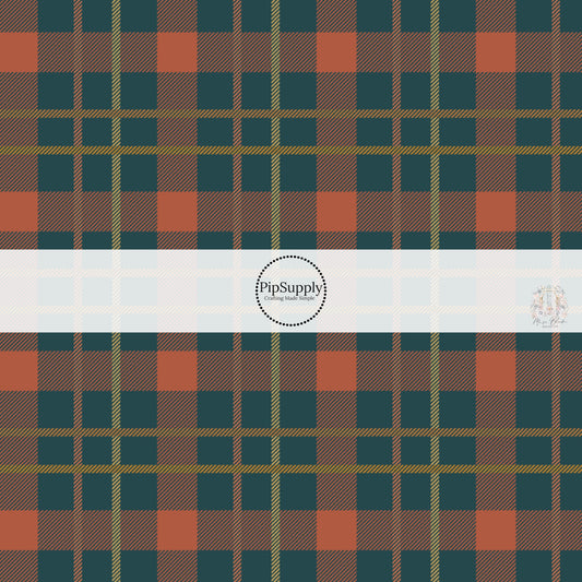 Red and Orange plaid navy blue fabric by the yard.