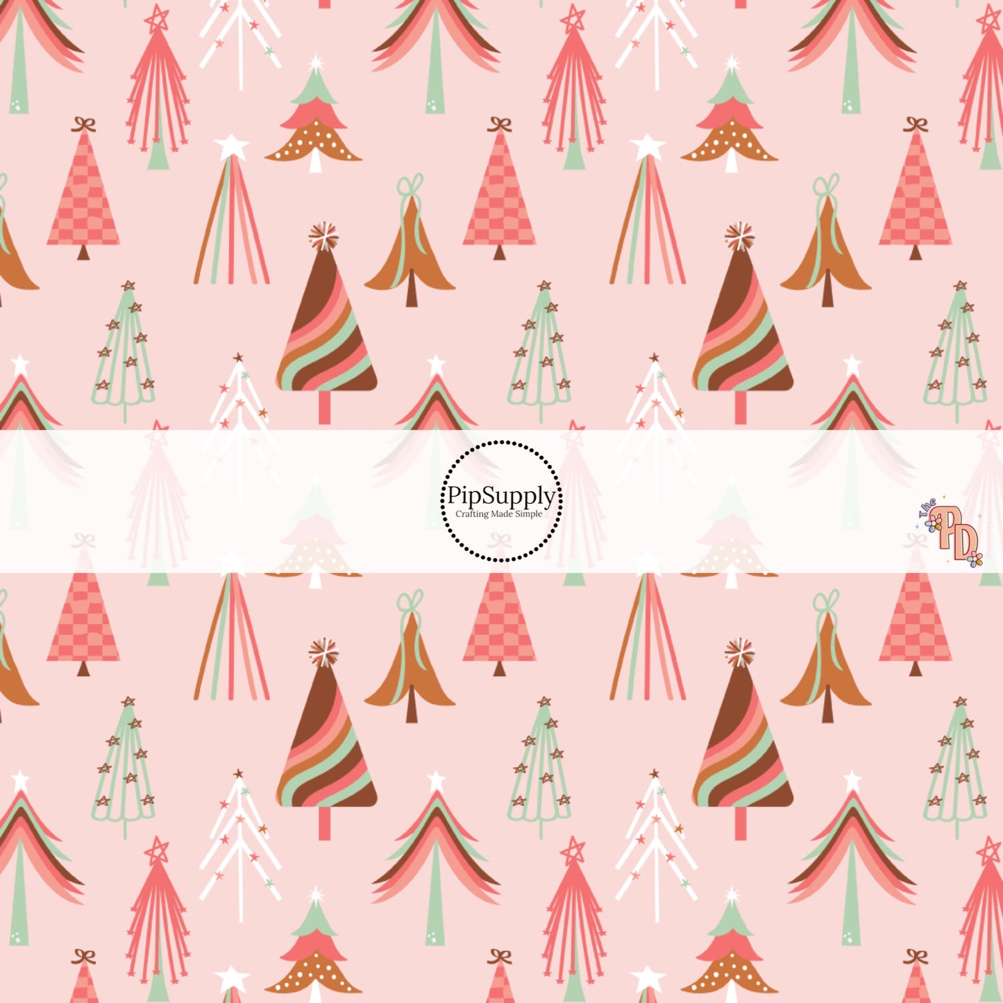 Multi patterned trees on pink hair bow strips