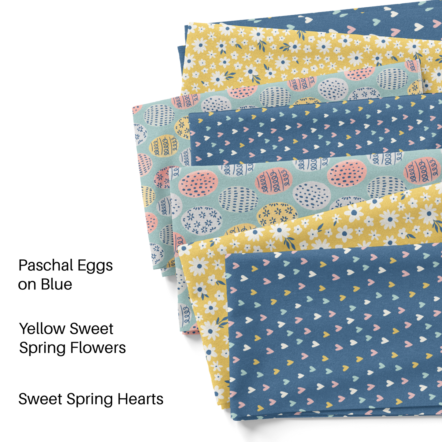 Yellow and Blue Spring and Easter themed fabric by the yard swatches.