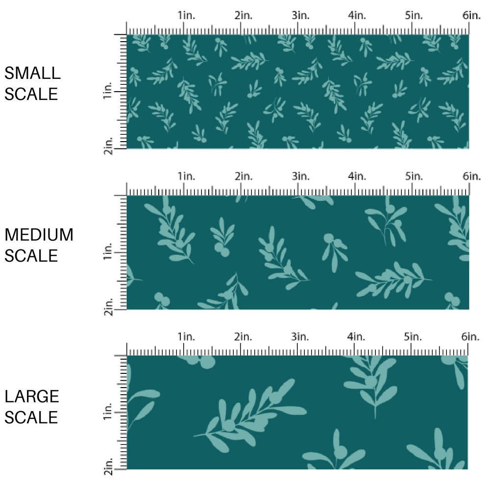 Teal fabric by the yard scaled image guide with holly leaves.