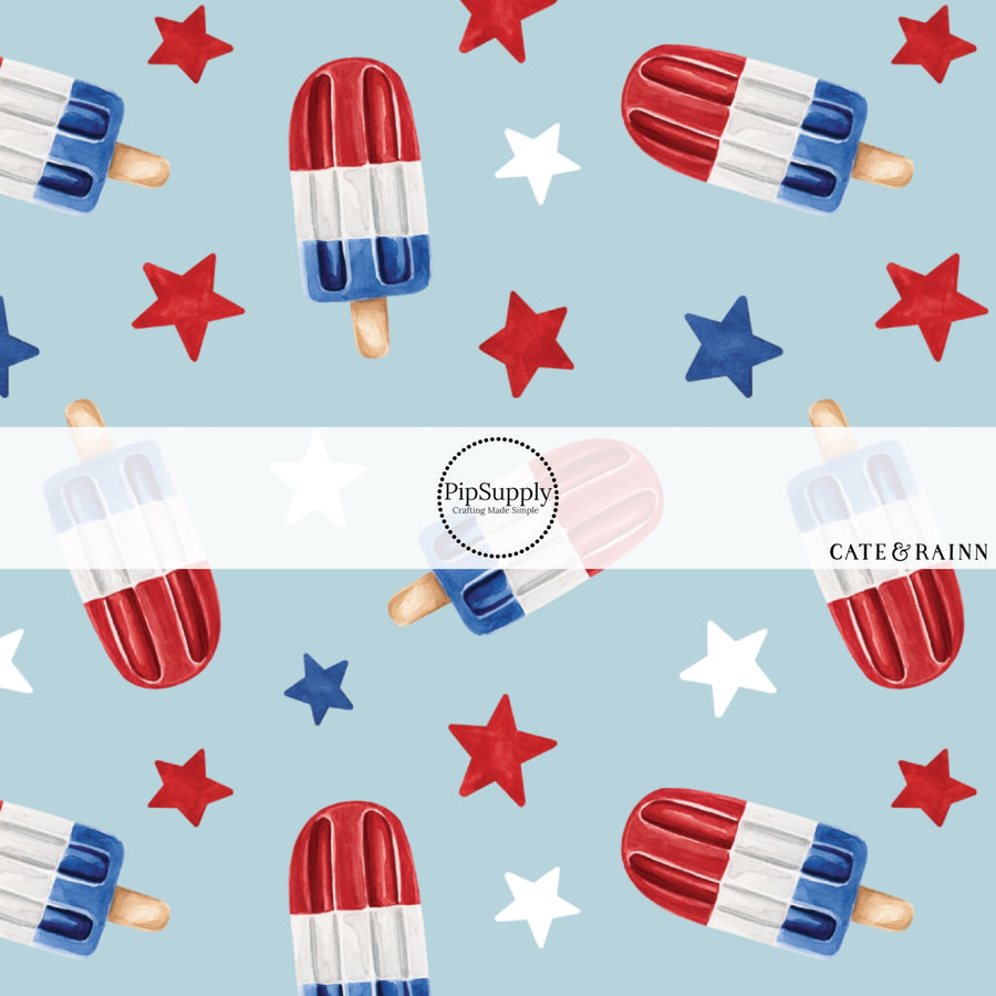 Red, White, and Blue Frozen Treats and Stars on Blue Fabric by the Yard