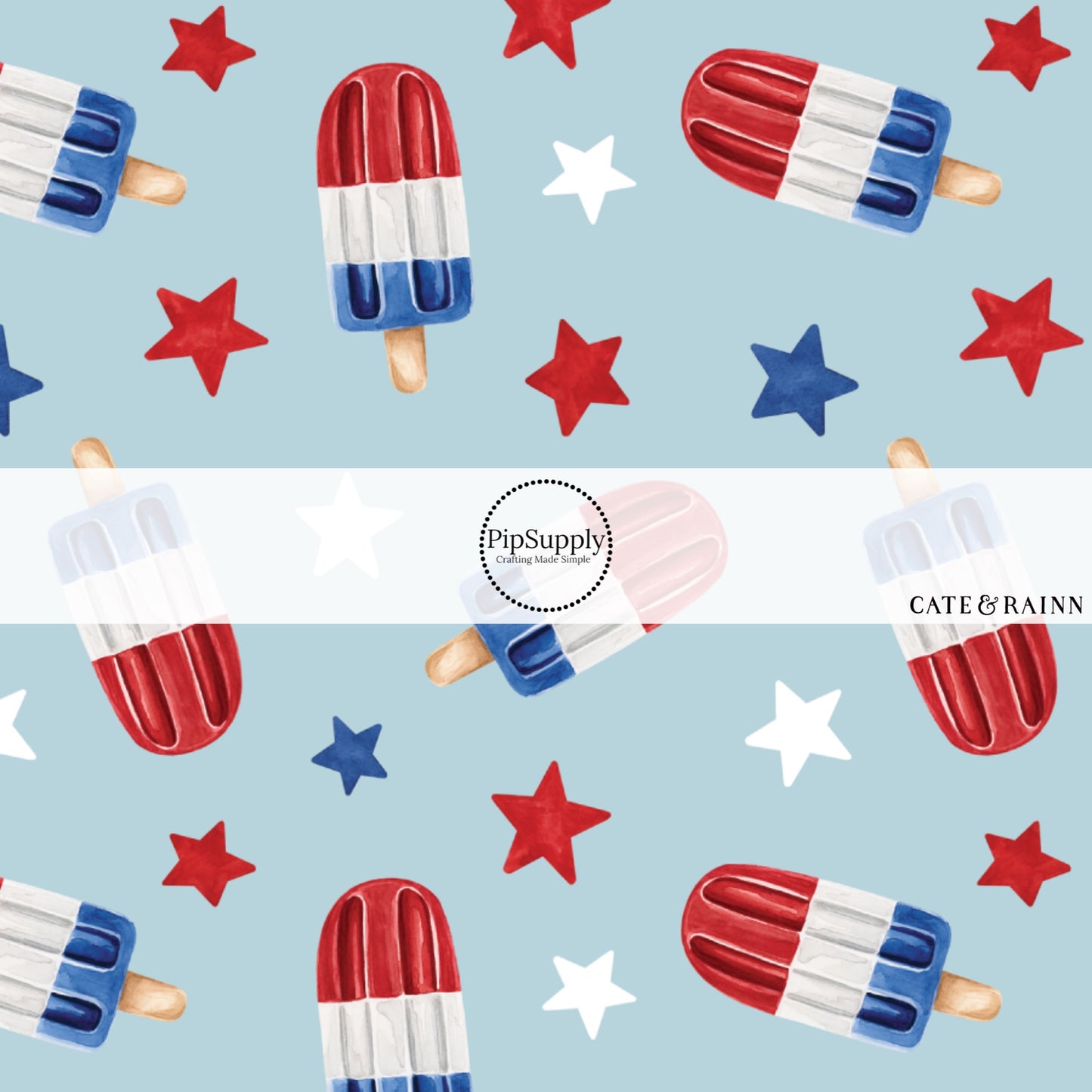 These patriotic themed no sew bow strips can be easily tied and attached to a clip for a finished hair bow. These patterned bow strips are great for personal use or to sell. These bow strips features patriotic popsicles surrounded by red and blue stars. 