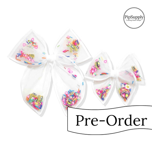 PRE-ORDER A School Day Tulle Pre-Filled Tied Shaker Hair Bow - TIED w/Clip (estimated to ship the week of May 27th)