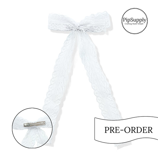 PRE-ORDER White Dainty Lace Hair Bow w/Clip (estimated to ship the w/o May 27th)
