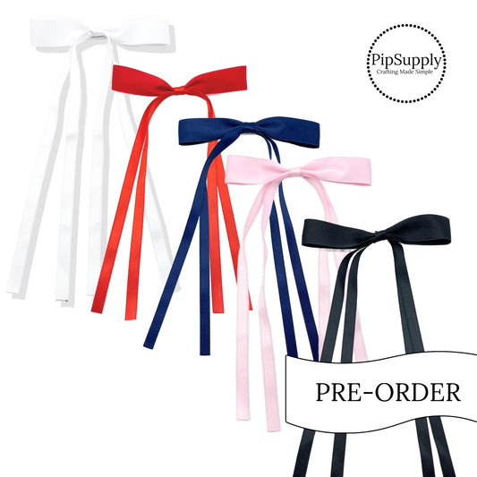 PRE-ORDER Patriotic Long Ribbon Hair Bow w/Clip (estimated to ship the w/o May 27th)