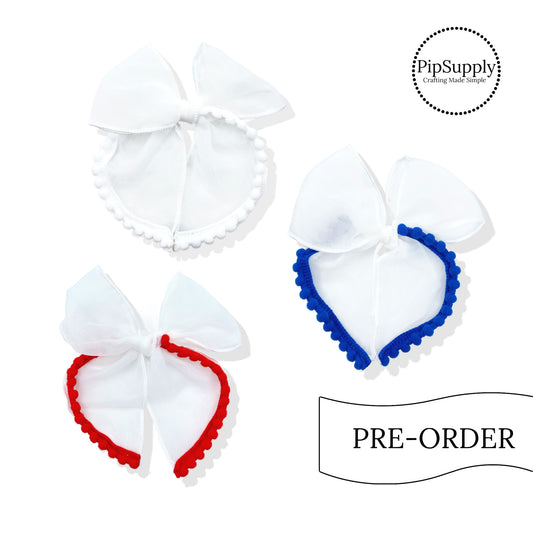 PRE-ORDER Patriotic Pom Pom Fillable Shaker Hair Bows - TIED (estimated to ship the w/o May 27th)