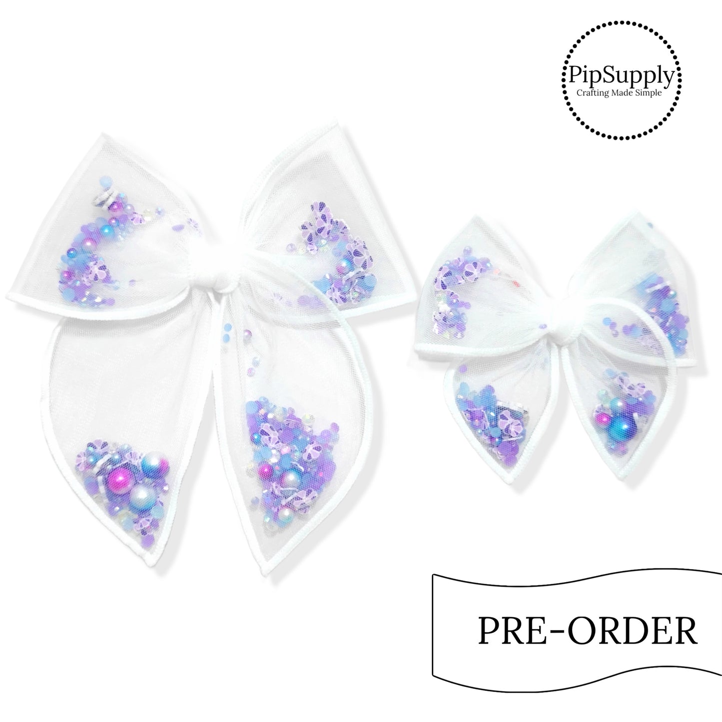 PRE-ORDER Purple Pearl Seashell Pre-Filled Tied Shaker Hair Bow w/Clip (estimated to ship the w/o May 27th)