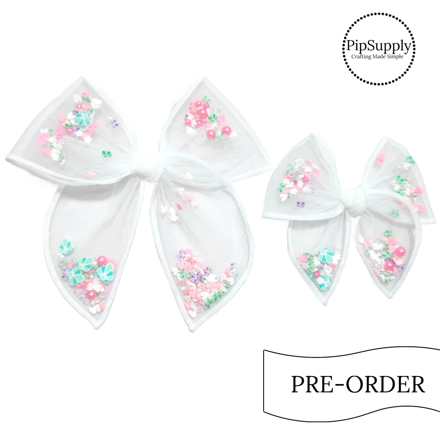 PRE-ORDER Pink Pastel Seashell Pre-Filled Tied Shaker Hair Bow w/Clip (estimated to ship the w/o May 27th)