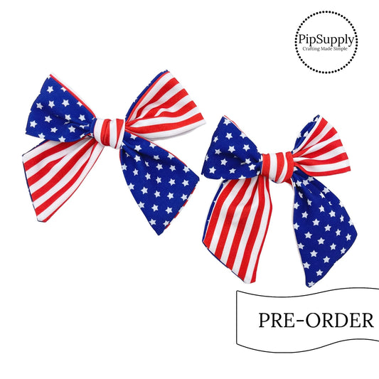PRE-ORDER Reversible Stars & Stripes TIED Long Ruth Hair Bow (estimated to ship the w/o May 27th)