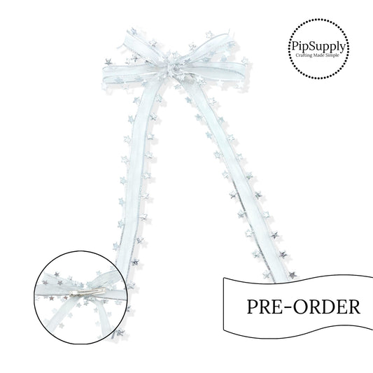 PRE-ORDER Silver Metallic Star Hair Bow w/Clip (estimated to ship the week of May 27th)