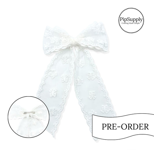 PRE-ORDER Stacked White Bow Tulle Angled Large Hair Bow w/Clip (estimated to ship the w/o May 27th)