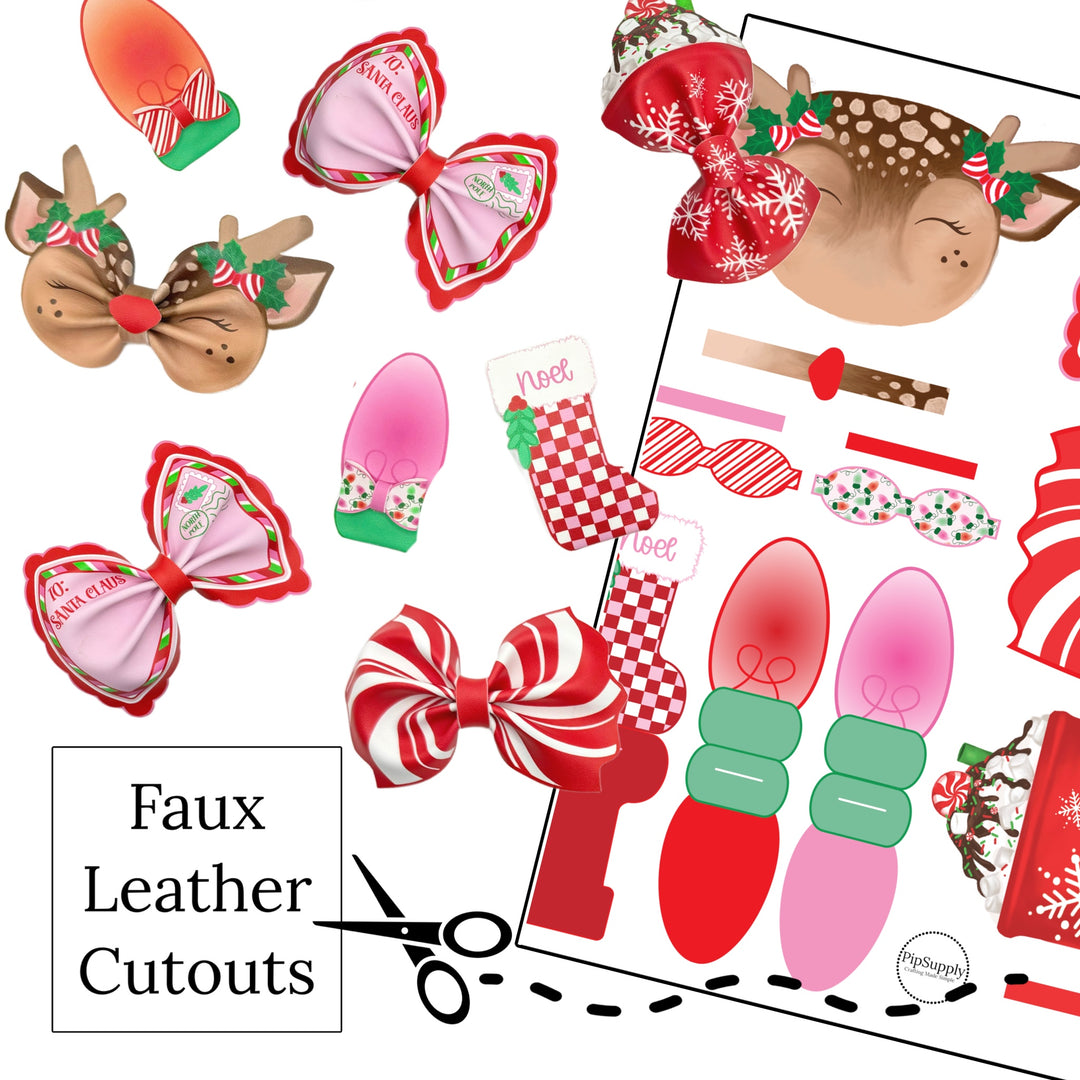 Pretty Pink Christmas Faux Leather DIY Hair Bows & Craft Cutouts