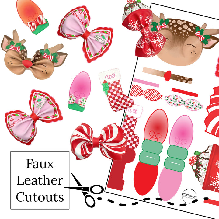 Pretty Pink Christmas Faux Leather DIY Hair Bows & Craft Cutouts
