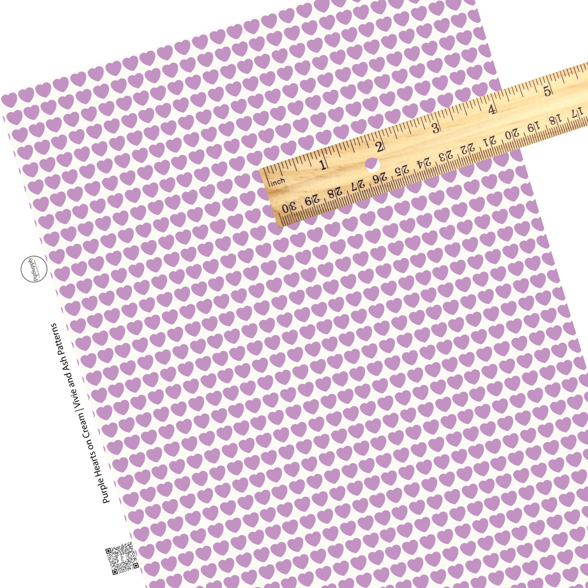 These Valentine's pattern themed faux leather sheets contain the following design elements: purple hearts on cream. Our CPSIA compliant faux leather sheets or rolls can be used for all types of crafting projects.
