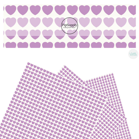 These Valentine's pattern themed faux leather sheets contain the following design elements: purple hearts on cream. Our CPSIA compliant faux leather sheets or rolls can be used for all types of crafting projects.