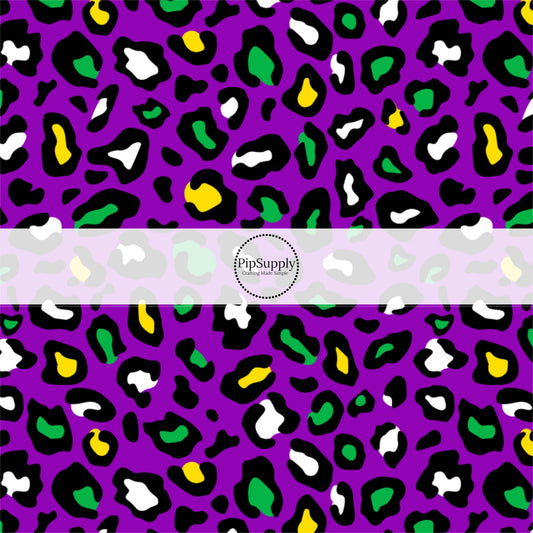 Yellow, Purple, and Green Leopard Print on Purple Fabric by the Yard.