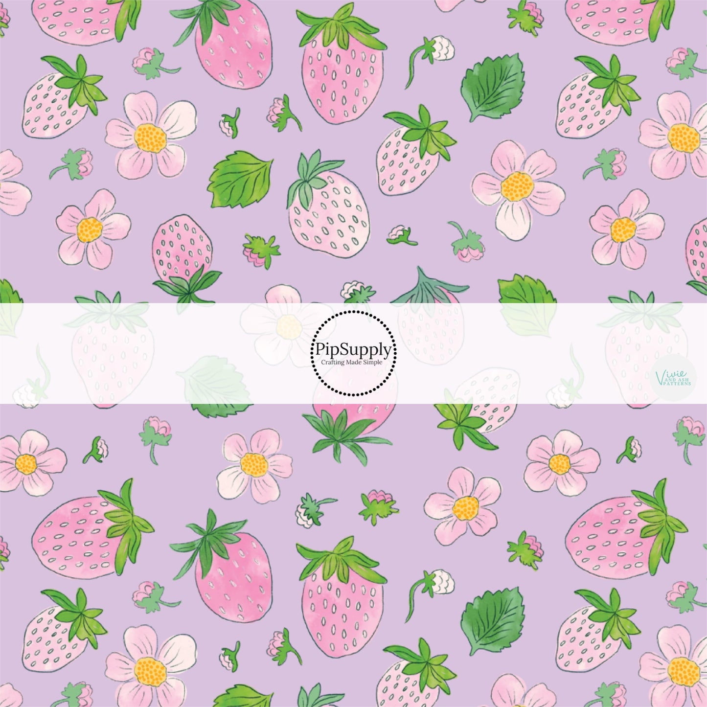 Pink Strawberries and Florals on Purple Fabric by the Yard.