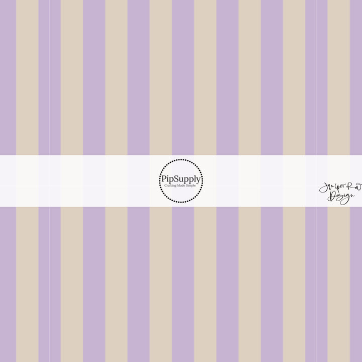 Purple and Beige Striped Fabric by the Yard.