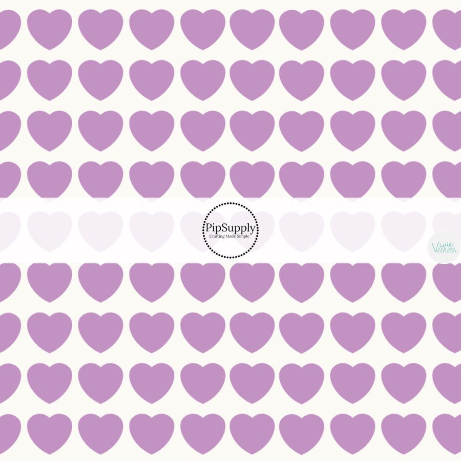 Purple Hearts on White Fabric by the Yard